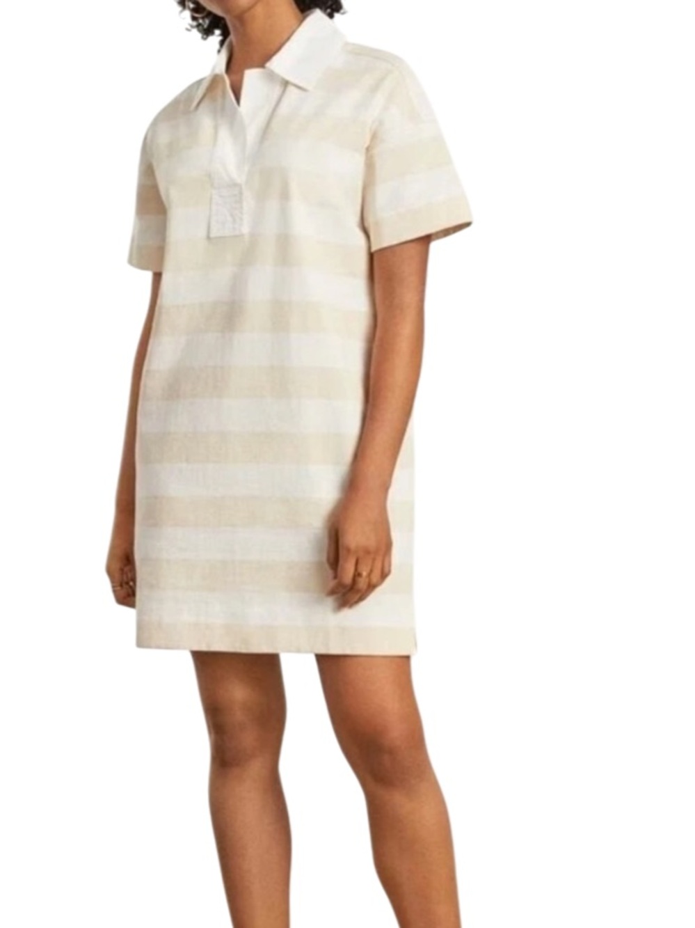 Everlane Organic Tan and White Striped Polo Dress NWT